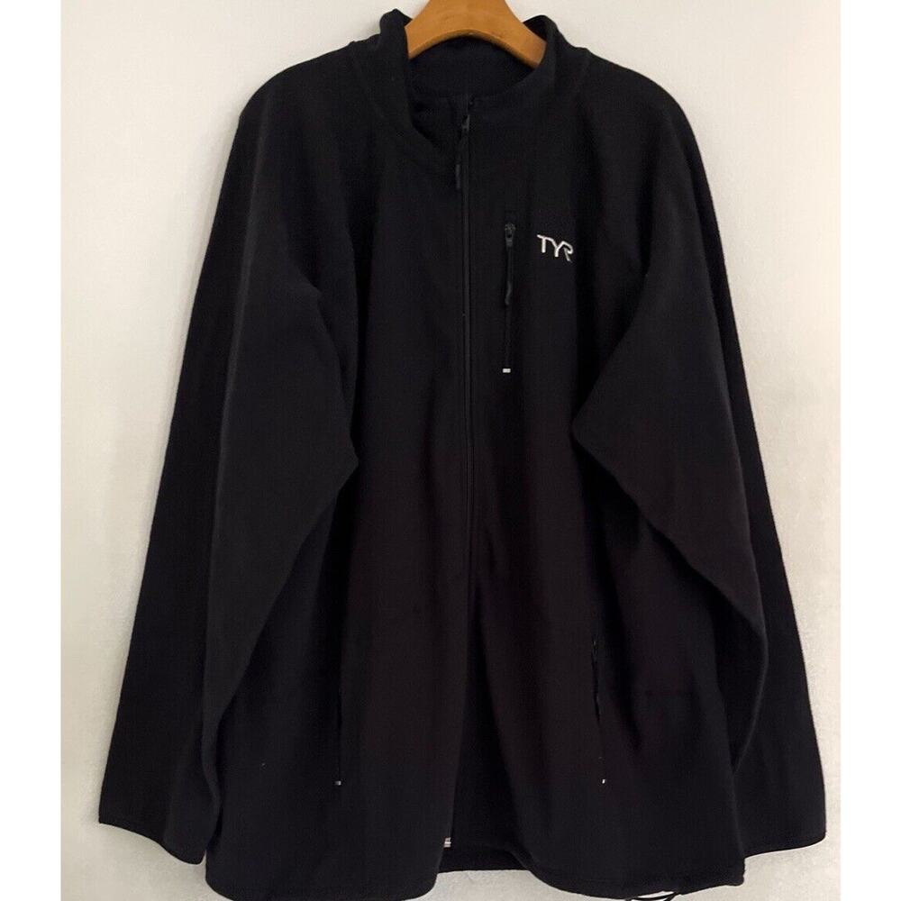 TYR Fleece Jacket Men XXL Black Warmer Swimmers Full Zip Pockets Cozy Travel